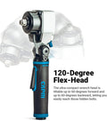 Badass Ultra Compact 3/8 Inch Flex Head Air Impact Wrench Boasting Dope 369 Foot Pounds Of Torque For Cramped Corners And Greasy Auto Repair Jobs Smooth Pneumatic Power Tool with 120-degree flex head.