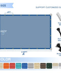 Diagram of 20x40 Sun Shade Sail Straight Edge Rectangle Canopy With D Ring Grommets UV Block showing size, colors, and accessories.