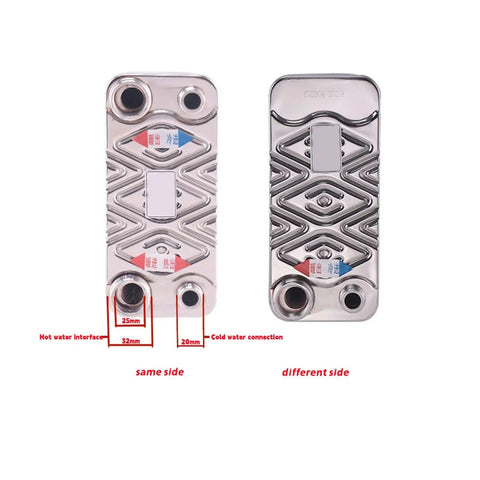 Heavy Duty 120 Plate Brazed Heat Exchanger Built With Food Grade SUS304 Stainless Steel And Pure Copper Core shown from both sides.