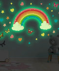 Glow In The Dark Large Rainbow Wall Decals With Stars Hearts And Butterflies Removable Watercolor Vinyl Sticker For Nursery And Teen Bedroom Decor Easy Peel And Reposition Super Cute And Kid Safe glowing on a nursery wall