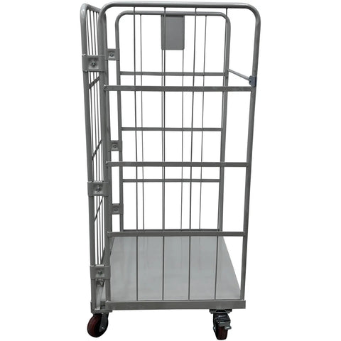 Hella Sturdy Flatbed Cart With Wire Security Cage 1100 Lb Capacity Heavy Duty Warehouse Dolly featuring tall wire enclosure and rigid iron base.