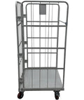 Heavy Duty Foldable Warehouse Push Trolley With Steel Mesh Cage And 1100 Pound Capacity side view showing sturdy structure and wheels.
