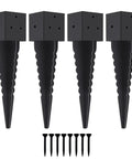 4x4 Fence Post Ground Spike Anchor Pack, Built Tough 16 Inch Metal Post Base, Black Powder Coated Finish, screws included