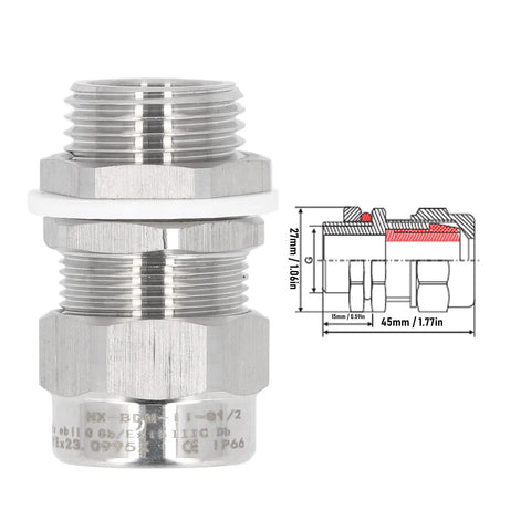 Stainless Steel Cable Gland Kit IP66 Electrical Box Connector NPT with technical diagram and measurements in 304 stainless steel.
