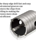 Side view of silver 2.5-inch concrete hole saw with 65mm wall bit and 220mm shank for masonry drilling