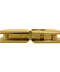 Polished Brass Glass To Glass Hinge With Rounded Corners And Beveled Edges designed for heavy duty shower doors, side view.