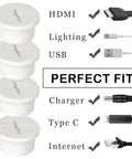 Twelve Pack One Inch White Silicone Cable Grommets For Home Office Desk Heavy Duty Wire Hole Covers shown with various cable types.