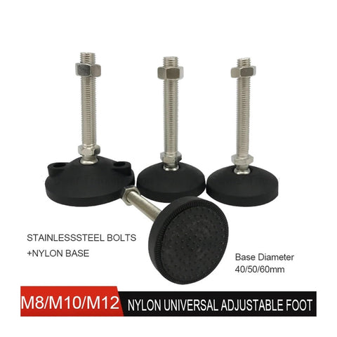 Beefy Adjustable Furniture Leveling Feet With Swivel Base And Tilt Joint Compatible M8 M10 M12 Screws for tables and chairs.