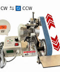 Heavy Duty Belt Grinder Sander 30X1 Inch With VFD Variable Speed Drive And Powerful 550W Brushless Motor with blue belt and control panel.