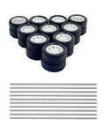 DIY RC Car Wheel Set With 20mm Small Rubber Tires And 2mm Round Shaft Axles, 100mm Long Rods, shows 20 wheels and 10 shafts