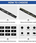Guide showing how to choose a 42 Inch Lawn Mower Blade Replacement For John Deere 42 Inch Decks D100 D105 D110 D125 D130 LA135 E100 E110 E120