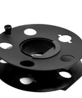 Portable Heavy Duty Cord Storage Reel With Center Rotating Handle for outdoor projects, black plastic, top view.