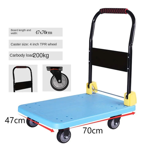 Heavy Duty Folding Hand Truck Platform Flatbed Cart For Loading And Storage, Beast Tough Steel Frame, Non Slip Sponge Grip, Quiet TPR Wheels, Anti Wind Cable, Built To Haul At Home, Garage, And Jobsite, Blue, 47x70cm