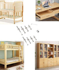 Flat Head Socket M6 Furniture Screws Set With 50 Pieces Of 20mm Screws, 50 M6 Fully Threaded Bolts And 1 Hex Spanner, Ideal For Cabinets, Bed Frames, Tables, DIY Renovation And Decor Projects, Durable Carbon Steel Construction displayed with wooden crib, desk, bunk bed, and cabinet.