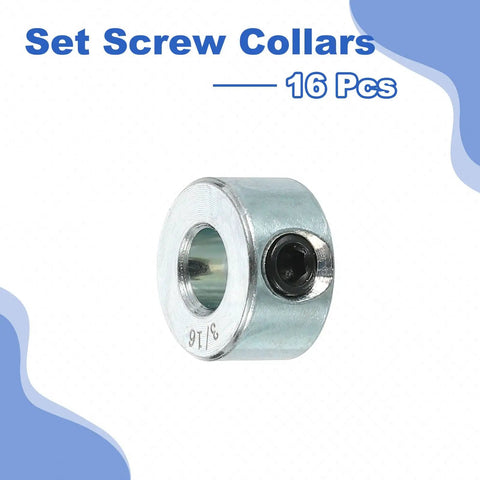 Sixteen Piece Set Screw Collars, 3/16 bore, 7/16 OD, 1/4 in width, zinc-plated carbon steel shaft collar clamp