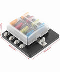8 Way Waterproof Fuse Block With LED Indicators For Car Boat And Marine Use Sealed Screw Nut Terminals Built Tough Weatherproof Electrical Distribution Box For Outdoor And Marine Applications, 85mm size, black.