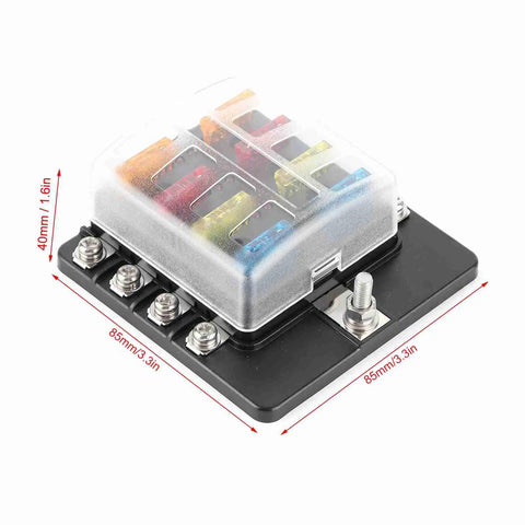 8 Way Waterproof Fuse Block With LED Indicators For Car Boat And Marine Use Sealed Screw Nut Terminals Built Tough Weatherproof Electrical Distribution Box For Outdoor And Marine Applications, 85mm size, black.