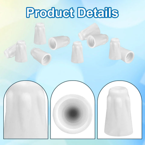 Ceramic wire connector caps, 50pcs; front and side views; small insulated porcelain caps, withstand up to 1000°F.