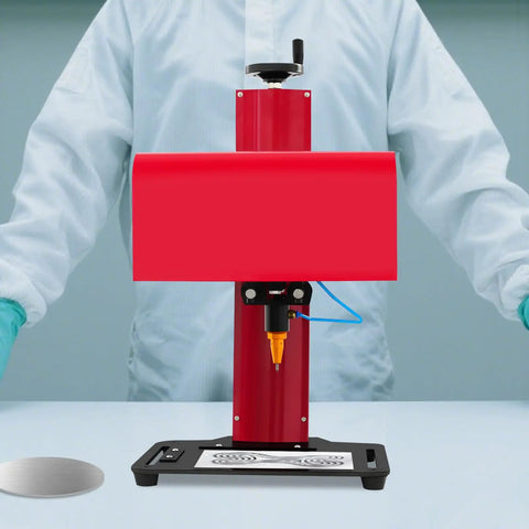 Kickass Pneumatic Dot Peen Marking Machine With Computer Controlled Operation And 200X130 Millimeter Marking Zone, front view with a marking pin.