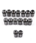 Thonlai 15 Pieces ER11 Spring Collet Set For CNC Milling Lathes High Precision Tool Holder Grip, showing steel collets in various sizes.