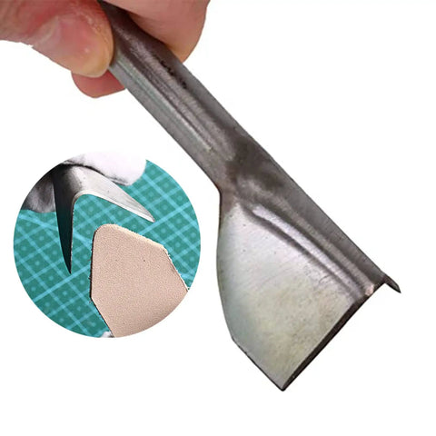 V Shape Leather Craft Punch Set 7 Piece Half Round Cutter Punch For Belt Wallet Bag Making Must Have For DIY Leatherworking Craft Projects And Strap Ends 10mm To 40mm Sizes Durable Pro Grade Iron, shown cutting leather.
