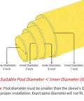 Tough As Nails Heavy Duty Bollard Cover showing inner diameter measurements for proper installation. Bright yellow sleeve design.