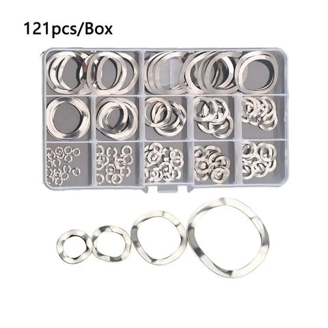 Wave Lock Washers Set, 121 Pcs, 304 Stainless Steel A2 Grade, Three Spring Washer Assortment Kit For M3 To M27 Bolts, Built To Last, Heavy Duty For DIY Projects, Must Have For Any Garage Or Workshop. 121pcs box with assorted stainless steel washers