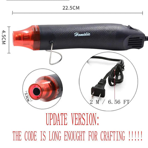Long 6.56Ft Cord 300W Heat Gun For DIY Crafts Compact Handheld Hot Air Tool with 2m power cord and nozzle measurement