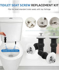 4 Pack Toilet Seat Screws Repair Kit With Top Mount Hinges And Expanding Rubber Bolts, Universal 14 To 16mm Hole Fit, shown installed