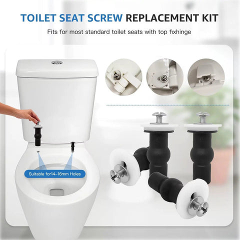 4 Pack Toilet Seat Screw Repair Kit For 14-16mm Holes, Top Mount Hinges, Expanding Rubber Bolts With Stainless Steel Hardware display