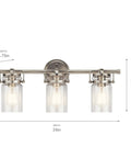 Brinley 24-Inch Three-Light Vanity Light In Brushed Nickel With Clear Glass Farmhouse Chic Bathroom Fixture Sits Above Mirror