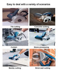 Heavy Duty 1400W Electric Circular Saw For Stone Tile Concrete And Wood, Adjustable Depth Up To 35Mm, Professional Power Tool performing tile cutting.