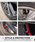 4 Piece Heavy Duty Aluminum Tire Valve Stem Caps For Tesla Cybertruck 2024 To 2026, anodized red valve cap on wheel.