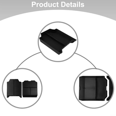 Product details of Straight Up Rugged Black Abs Center Console Storage Tray For Tesla Cybertruck 2024 with interior dividers.