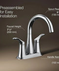 Simplice Centerset Bathroom Sink Faucet With Two Lever Handles And Clicker Drain 1.0 GPM Flow Polished Chrome Vanity Faucet displayed