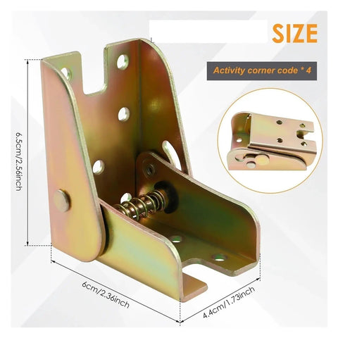 Rock Solid Built Like A Tank Zinc Plated Heavy Duty Four Piece Set Of Ninety Degree Self Locking Folding Hinges For Table Legs, 6.5cm size.