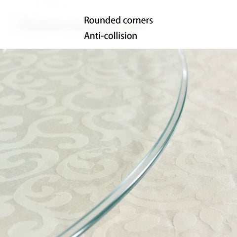 Close-up of Big Ol Tempered Glass Lazy Susan Turntable with rounded edges on dining table