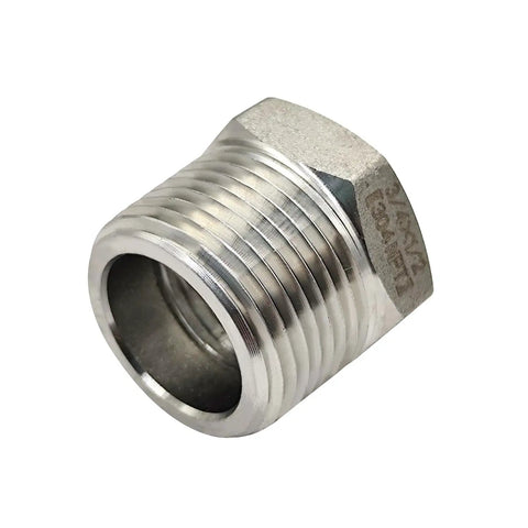 304 Stainless Steel Reducer Bushing Set Three Quarter Inch Male To Half Inch NPT Hex Style Plumbing Adapters Reducing Fittings 3 Piece Pro Grade Durable Corrosion Resistant Tight Seals Easy Install, single reducer bushing close-up