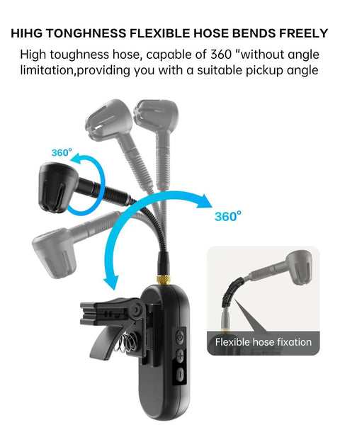 Flexible hose on Wireless UHF Saxophone Microphone System With Clip On Instrument Mic For Sax And Trumpet, 360-degree rotation