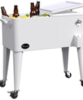 80 Quart Rolling Cooler Cart With Bottle Opener And Drainage On Wheels Portable Patio Beverage Cart For Pool Deck Outdoor Parties And Cookouts White Great For Summer