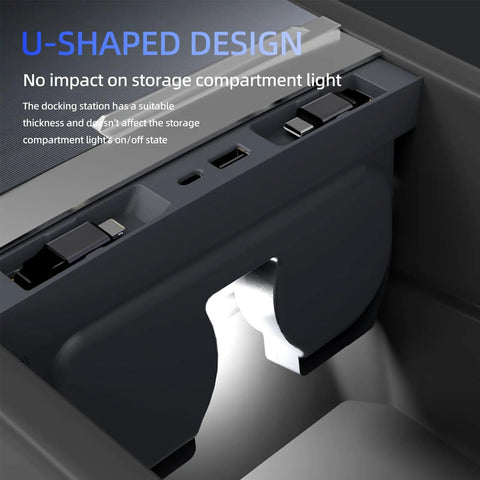 Tesla USB Hub For Model Y Juniper 2025 2026 And Model 3 Highland 2024 2025 With Sliding Cover and U-shaped design
