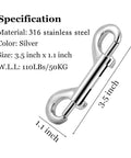 POLARHAWK stainless steel double-ended bolt snap hook, silver, 3.5 in long x 1.1 in wide, pack of 6