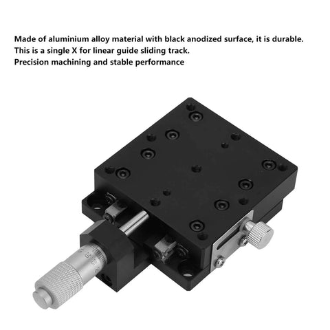 Single X Manual Linear Translation Stage With Micrometer Fine Adjustment 60 By 60 Millimeter Sliding Table in black aluminum