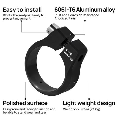Heavy Duty Aluminum Bike Seat Post Clamp For MTB And Road Bikes Fits 28.6 29.8 31.8 34.9 36.4 38.6mm Secure Seat Tube Collar Black Durable