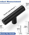 Top Shelf Matte Black Cabinet Knobs And Drawer Pulls 30 Pack Stainless Steel Single Hole T Bar Hardware For Kitchen Bathroom Cupboards 2 Inch Smooth Finish Easy Install Your Home Refresh Game Changer measuring details with dimensions.