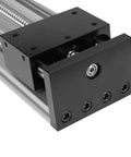 Close-up of Bad Ass Heavy Duty Manual Sliding Table With Drop Dead Smooth Dual Optical Axis Linear Rail Guide for CNC upgrade.
