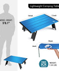 Ultralight Folding Beach Table For Camping And Picnics Portable Aluminum Side Table With Carry Bag shown with dimensions
