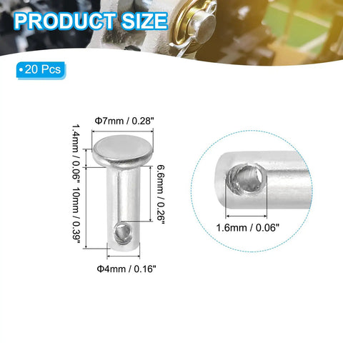 20 Pack 10 X 4 Mm Clevis Pins In 304 Stainless Steel Flat Head Single Hole For Hitch Pin Lock Link Hinges with dimensions