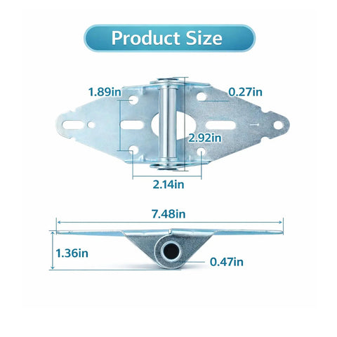 Product size dimensions of Rock Solid 14 Gauge Heavy Duty Galvanized Steel Garage Door Hinge Number One Replacement Hardware.