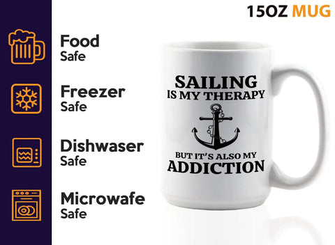 Is My Therapy Sailor Coffee Mug 15oz White For Boaters And Sailors with nautical anchor design, food and microwave safe